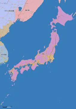 Detailed editable vector map of Japan on Chinese language Stock Illustration