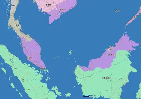 Detailed editable vector map of Malaysia on Chinese language Stock Illustration