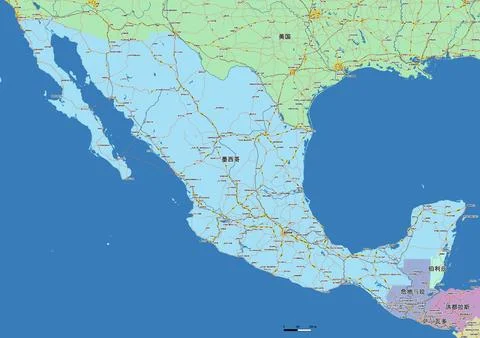 Detailed editable vector map of Mexico on Chinese language Stock Illustration