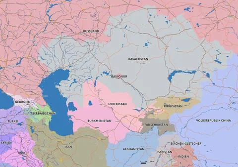 Detailed editable vector map of Middle East  on German language Stock Illustration