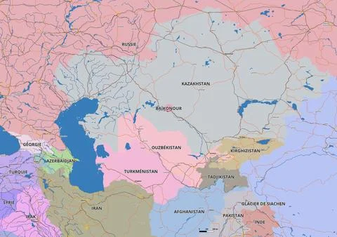 Detailed editable vector map of Middle East  on French language Stock Illustration