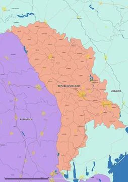 Detailed editable vector map of Moldova on German language Stock Illustration