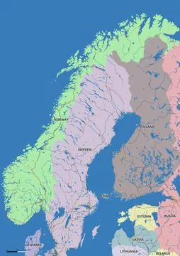 Detailed editable vector map of Norway on English language Stock Illustration