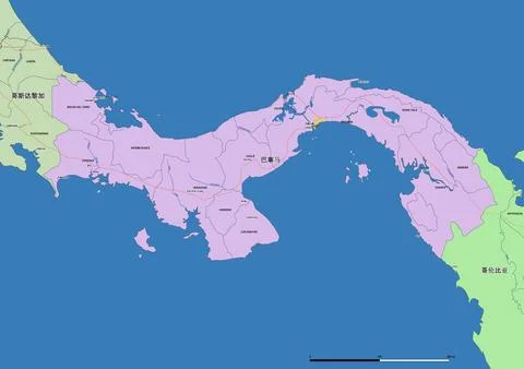 Detailed editable vector map of Panama on Chinese language Stock Illustration
