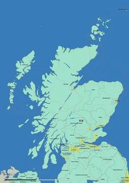 Detailed editable vector map of Scotland on Chinese language Stock Illustration