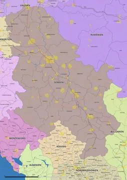 Detailed editable vector map of Serbia on German language Stock Illustration