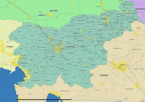 Detailed editable vector map of Slovenia on Italian language Stock-Illustration