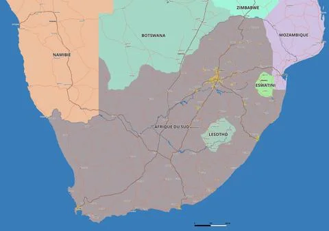 Detailed editable vector map of South Africa  on French language Stock Illustration