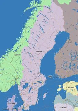 Detailed editable vector map of Sweden on English language Stock Illustration