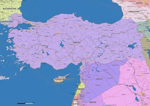 Detailed editable vector map of Turkey on Turkish language Stock Illustration