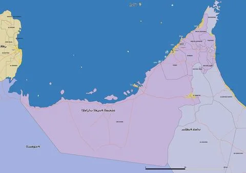 Detailed editable vector map of United Arab Emirates, UAE on Arab language Stock Illustration