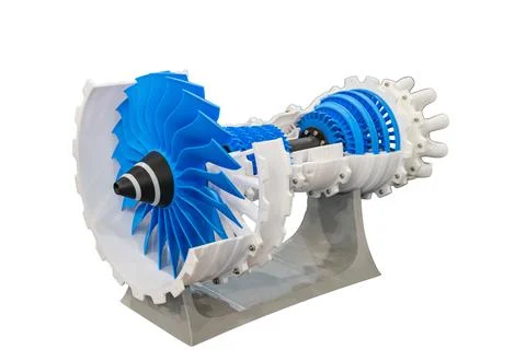 Detailed educational cross section model of a modern turbofan aircraft engine Stock Photos