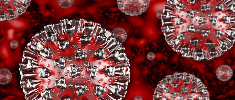 Detailed electronic microscope simulation of Coronavirus disease COVID-19 inf Stock Illustration