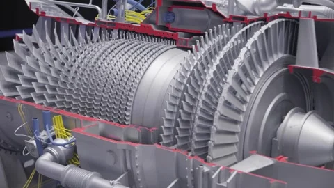 Detailed engine crosssection. Educational illustration of turbine engine Stock Footage 329142347