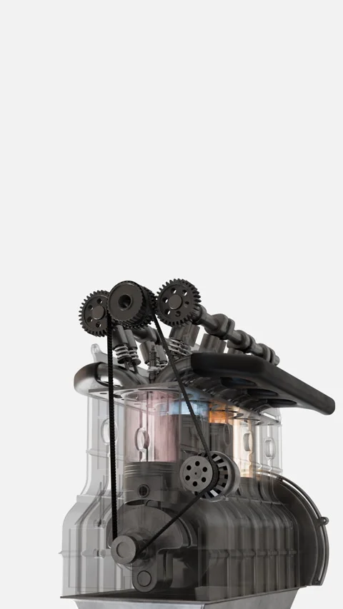 Detailed engine mechanical model with rotating gears and lights Stock Footage 323328698