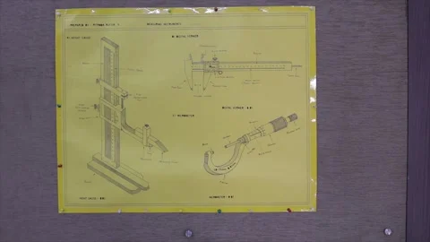 Detailed Engineering Drawing of Precision Measuring Instruments Including Stock Footage 334592861