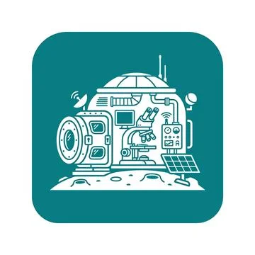 Detailed extraterrestrial research base with microscope and solar panels on.. Stock Illustration