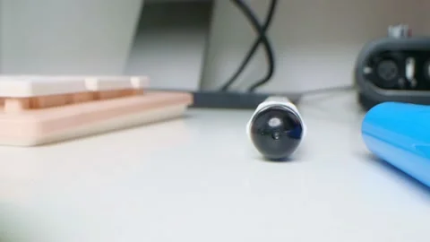 Detailed extreme close-up, multi-colored markers, computer keyboard and audio Stock Footage 194390700