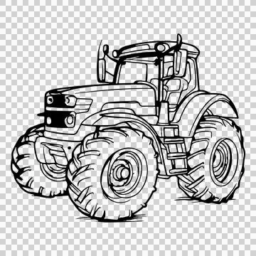 Detailed Farm Tractor Front Angled View stationary tires cab Stock Illustration