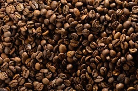 Detailed Flat Lay Background of Roasted Coffee Beans Stock Photos