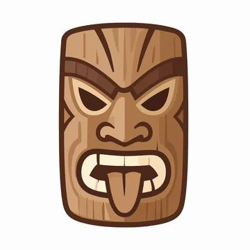 A detailed flat vector illustration of a single traditional Hawaiian tiki m.. Stock-Illustration