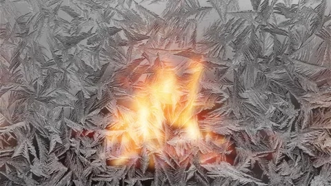 Detailed Frost Patterns With Fireplace Background Stock Footage 323282808