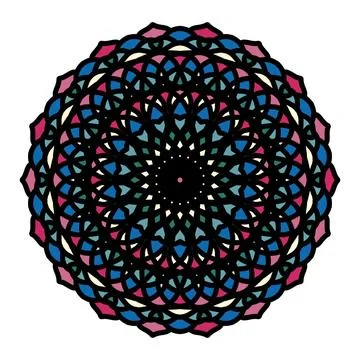 Detailed Geometric Multi-Colored Mandala Pattern Stock Illustration