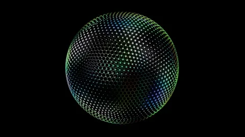 Detailed glowing LED sphere with bright colorful hexagon pattern Stock Footage 323205752