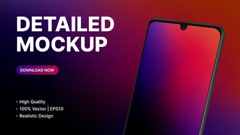 Detailed Gradient Presentation Mockup. Realistic Smartphone Design. High Quality Illustrazione stock