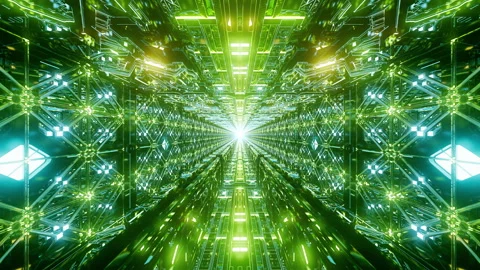 Detailed Green Neon Mechanical Sci-Fi Light Tunnel Vidéo 296862578