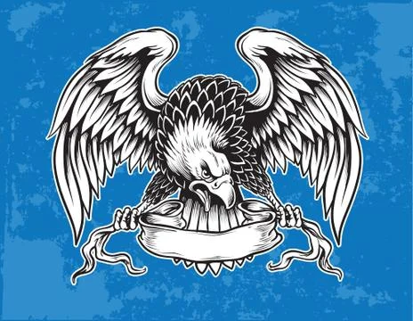 Detailed Hand Drawn Eagle Holding Scroll Vector Illustrazione stock