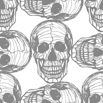 Detailed hand-drawn pattern of skull. Stock Illustration