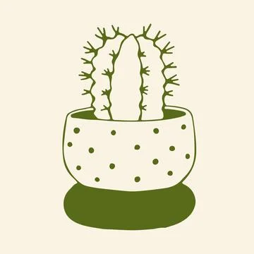 Detailed hand drawn vector illustration of a spiky desert cactus in a cute Stock Illustration