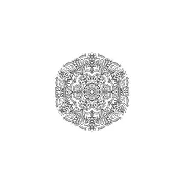 Detailed hexagonal mandala pattern in black and white with hand drawn Stock Illustration