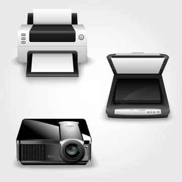 Detailed illustration of abstract printer, scanner and projector Stock Illustration
