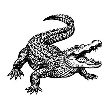 Detailed illustration of a crocodile in a threatening posture Stock Illustration