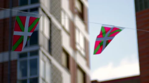 Detailed image of a flag of Euskadi with its green white red and black Stock Footage 165437543