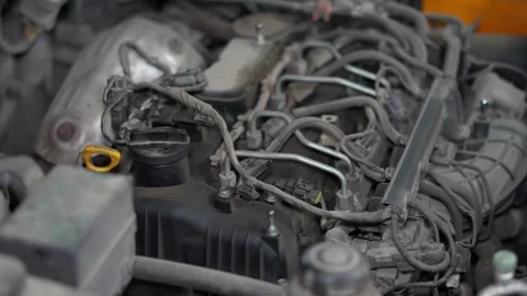 Detailed Inspection of Car Engine Components During Auto Workshop Maintenance Stock Footage 346120101