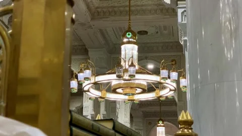 Detailed interior view of Masjid al-Haram in Mecca Stock Footage 332586817