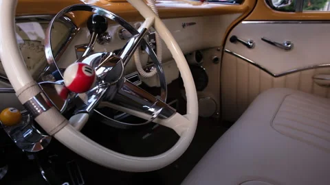 Detailed interior view of a restored classic car Stock Footage 344669286
