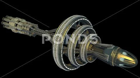 Detailed interstellar starship isolated on black Stock Illustration