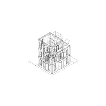 Detailed isometric architectural building structure line art illustration イラスト素材