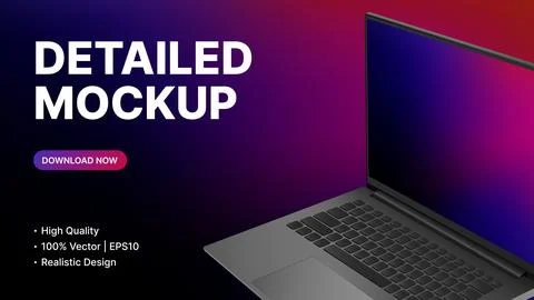 Detailed Laptop Model Side View. Gradient Banner Template Stock Illustration