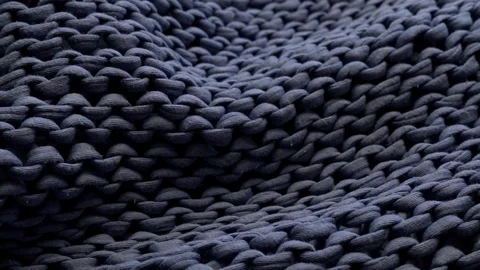 Detailed Large Knitted Woven Structure Of Dark Blue Cotton Fabric. Textile Indus Stock Footage 128309306