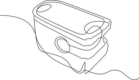 A detailed line drawing of a complex mechanical component with intricate cu.. Illustrazione stock