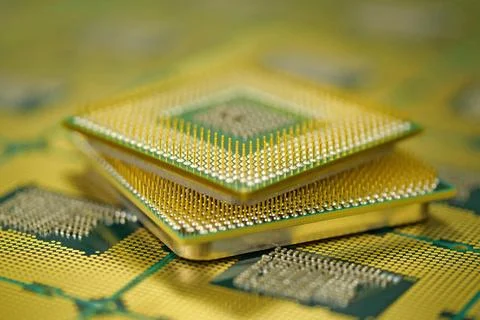 Detailed macro of processor contacts illustrating advanced computer hardware 스톡 사진