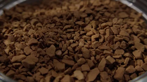 Detailed macro shot of brown instant coffee granules Stock Footage 285489621