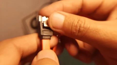 Detailed Macro Shot of Computer SATA Power Connection Cable Stock Footage 341373095