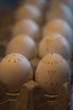 Detailed macro shot of handpainted easter eggs before dye Stock Photos