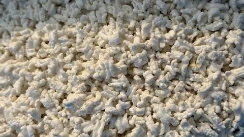 Detailed macro shot of white, bumpy, irregular pieces creating a dense, abstr 스톡 사진